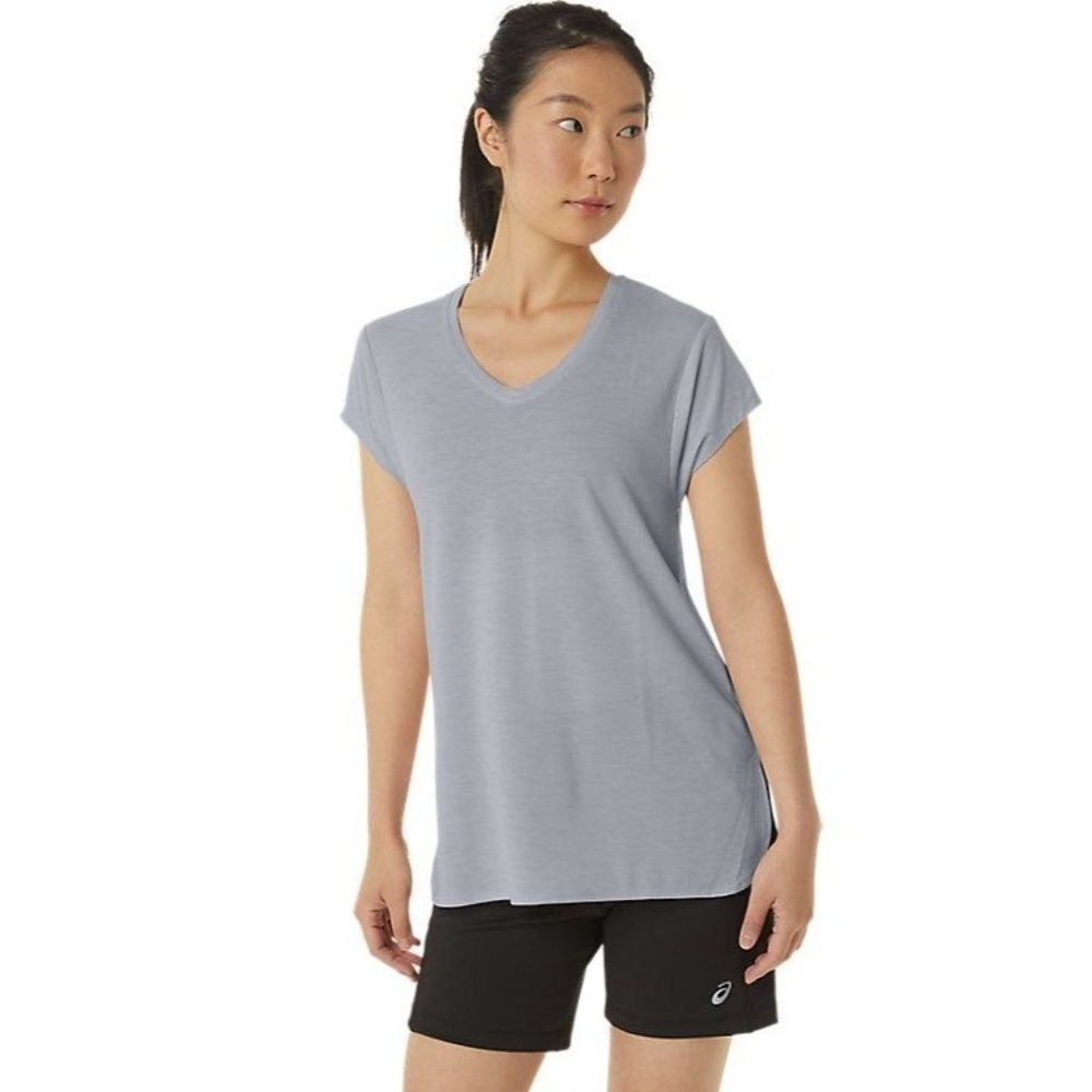 NWT Asics WOMEN'S HEATHER‎ VNECK TOP in Piedmont Grey Heather - Size Large
